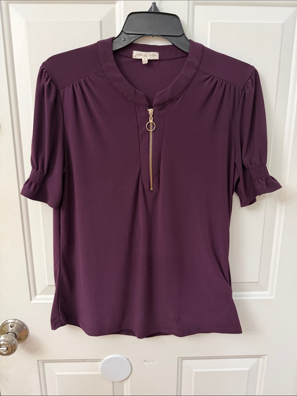 Noelle Plum Short-Sleeve Zip Pullover Top